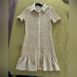 Zara Mustard Gingham Button-Up Dress